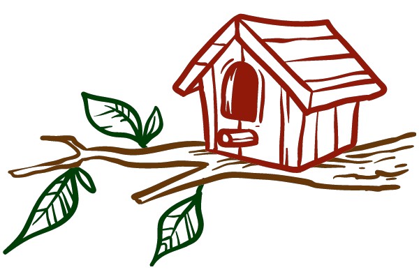 A Whimsical Scene: A Small House with a Branch and Leaves