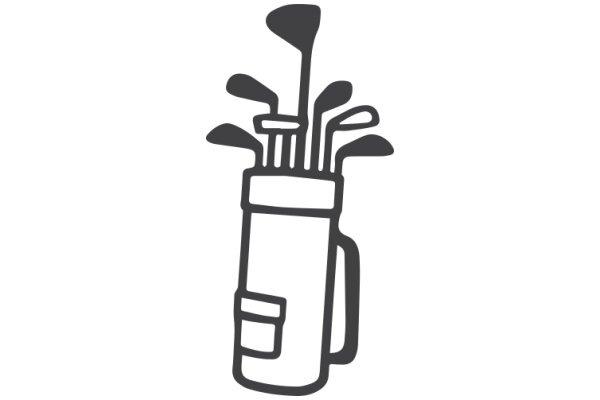 A Simple Line Drawing of a Coffee Mug with Golf Clubs