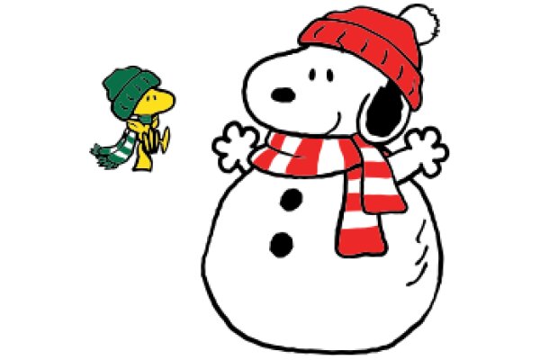 A Playful Encounter: Snoopy Meets a Friendly Snowman