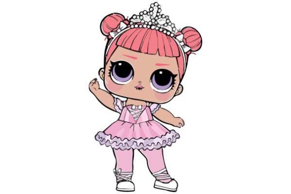 A Pink-Haired Princess with a Crown and Pink Dress