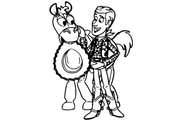 A Playful Interaction Between a Cartoon Horse and a Cowboy