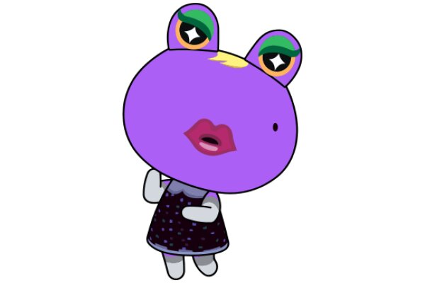 Vibrant Purple Cartoon Frog with a Pink Lipstick Smile