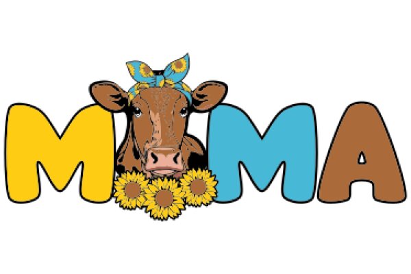 Cute Cartoon Cow with Sunflowers and the Letter 'M'