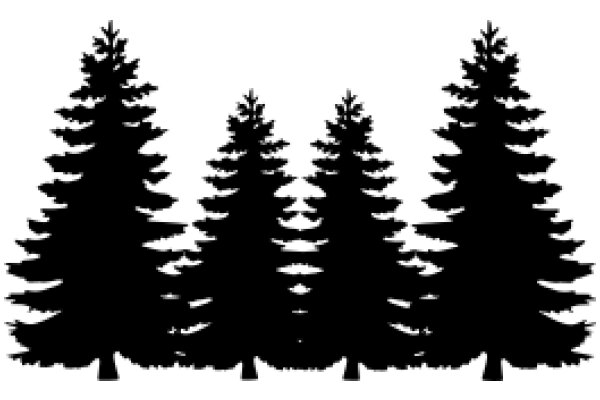 Silhouette of Three Evergreen Trees Against a White Background