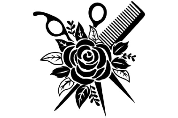 Stylized Floral Design with Hairdressing Tools