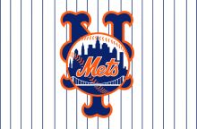 New York Mets Logo on Baseball Field Background