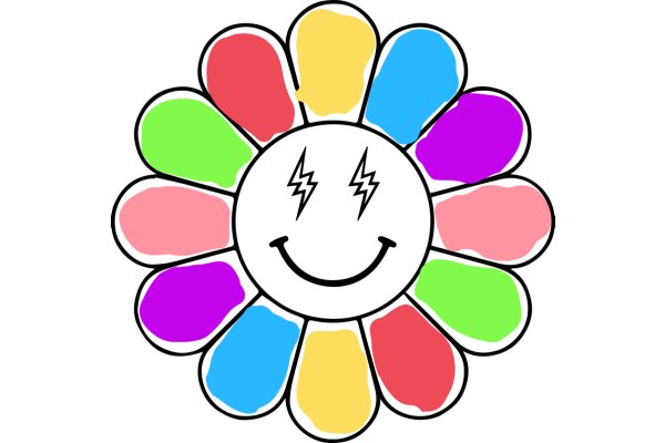 A Colorful Smiley Flower with a Lightning Bolt