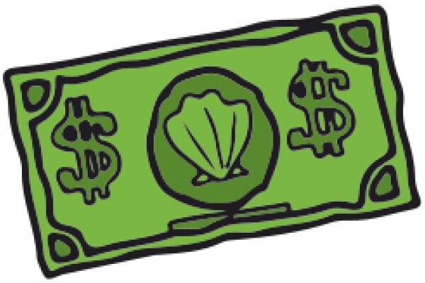 A Green Dollar Bill with a Clam Shell and Money Symbols