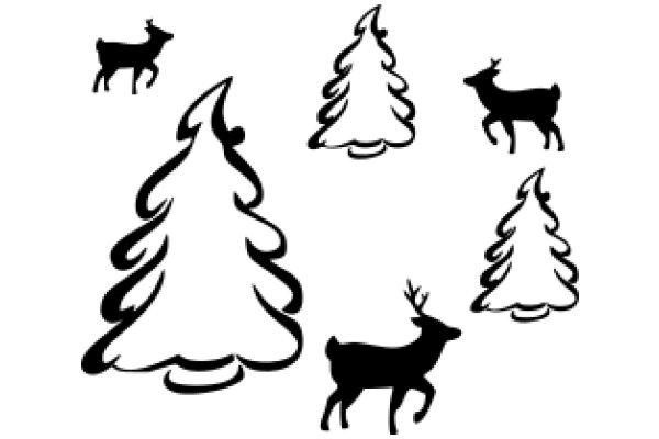 A Collection of Christmas Trees and Deer Silhouettes