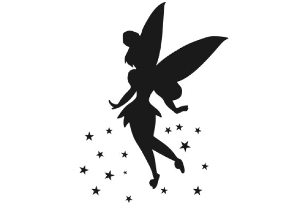 Whimsical Tinkerbell Silhouette with Starry Sky Background