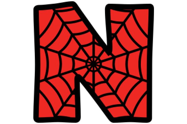 Vibrant Red Spider Web with a Large Black Letter 'N' in the Center