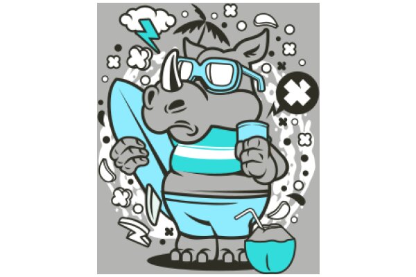 Surfing Adventures with a Rhino: A Whimsical Illustration of a Rhino Surfer