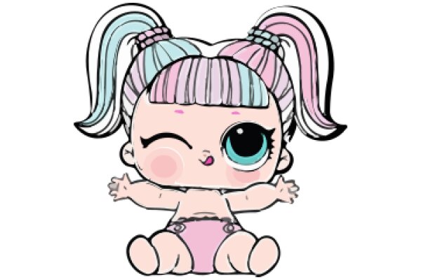 Adorable Cartoon Character with Pink Hair and Blue Eyes