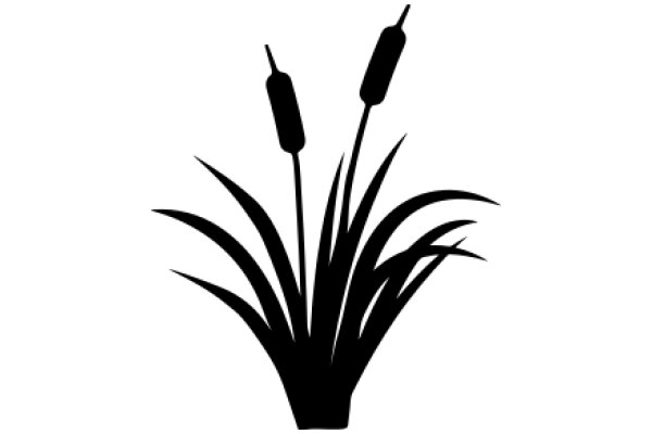 Silhouette of a Plant with Three Stems and Two Leaves