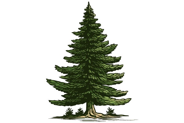 A Stylized Illustration of a Tall, Green Christmas Tree