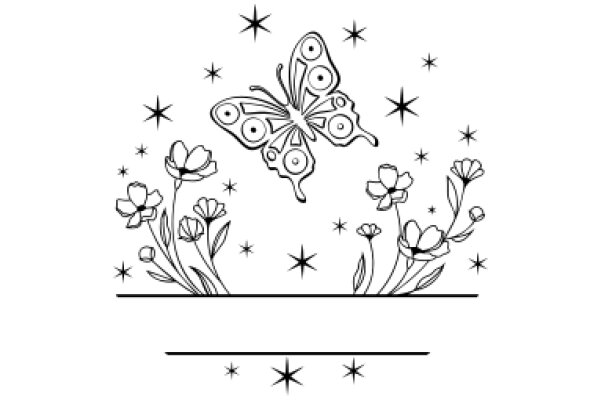 Whimsical Butterfly Amidst Starry Flowers