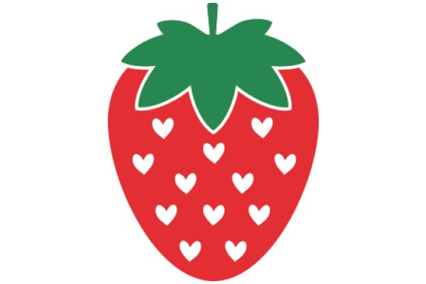 Vibrant Red Strawberry with Green Leaves and White Hearts