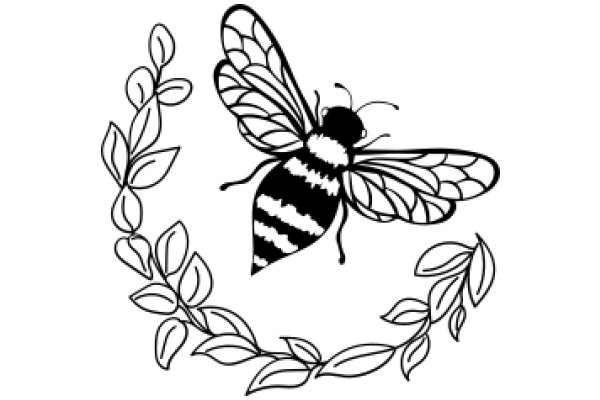 Illustration of a Bee and Leaves