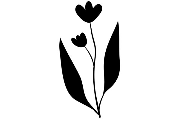 Black Silhouette of Three Flower Buds with Leaves