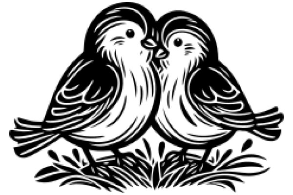 A Tender Moment: Two Birds Embrace in a Field of Flowers