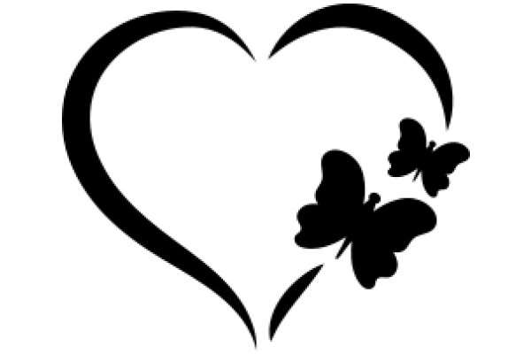 Elegant Black Silhouette of a Heart with Butterflies