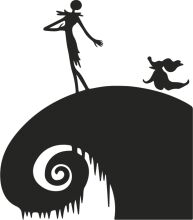 A Silhouette of a Whimsical Scene: A Character, a Dog, and a Spiral