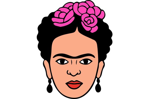 Stylized Portrait of a Woman with a Pink Flower Hairpiece