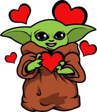 A Cute Cartoon of a Green Baby Yoda Holding a Heart