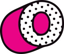 Vibrant Logo Design: A Playful Pink and White Donut with a Black Outline