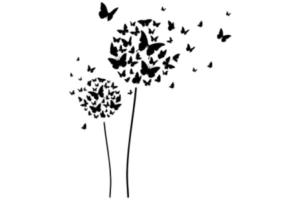 Whimsical Silhouette of Butterflies and Flowers