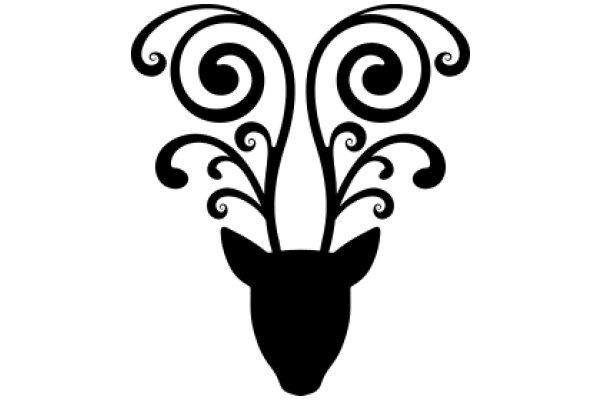 Stylized Black Deer Silhouette with Swirling Antlers