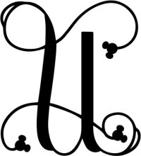 Stylized Letter 'U' with Decorative Swirls and Dots