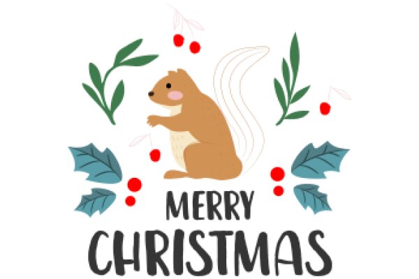 Merry Christmas: A Festive Illustration with a Squirrel and Cherries