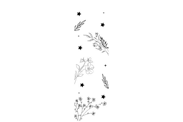 Whimsical Floral Pattern with Starry Night Sky