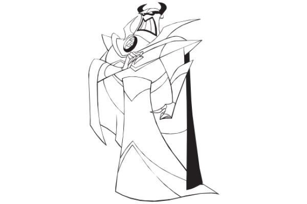 A Monochrome Illustration of a Character with a Cloak and a Helmet