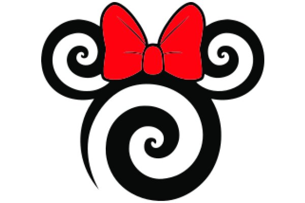 Stylized Minimalist Logo with Red Bow and Black Swirls