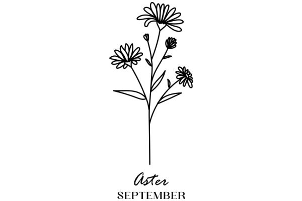 Aster Flower Illustration with the Word 'Aster' and 'September' Below It