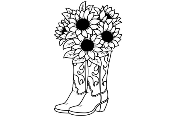 Stylish Cowboy Boots with Sunflower Bouquet