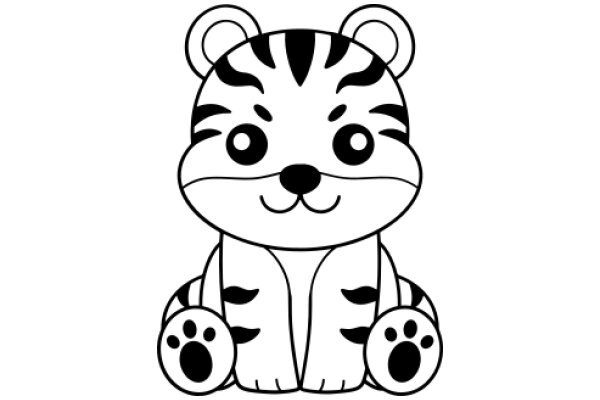 Adorable Line Drawing of a Tiger Cub