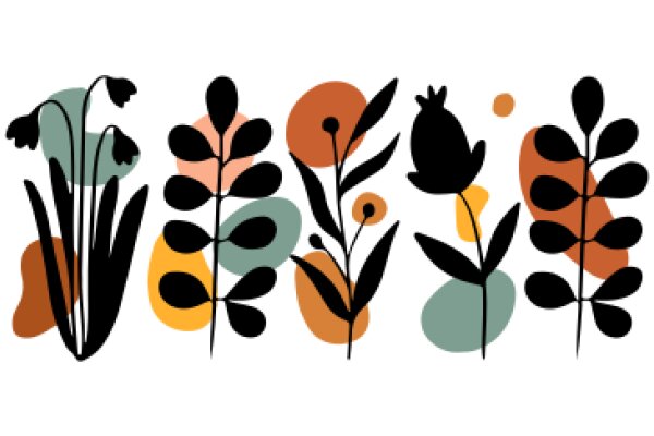 Floral Illustration: A Collection of Stylized Plants and Flowers in a Modern Art Style