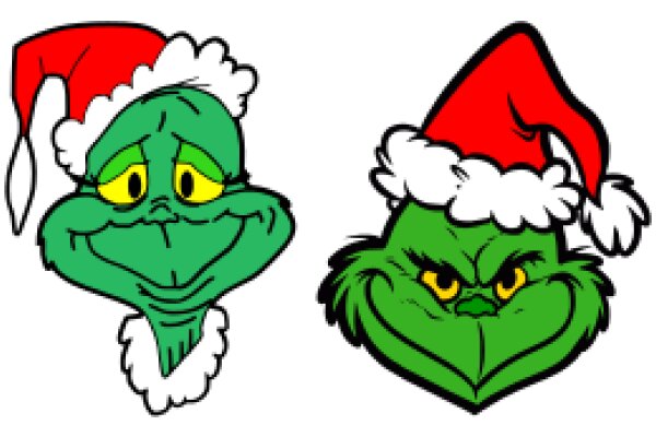 A Festive Holiday Greeting: Two Cartoon Characters Wearing Santa Hats