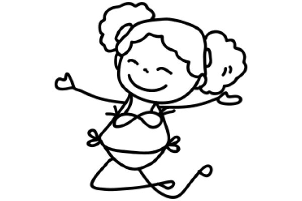 A Whimsical Drawing of a Happy Girl in a Swimsuit