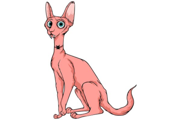 A Whimsical Pink Cat with a Unique Necklace, Sitting on a White Background