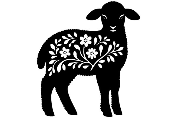 Silhouette of a Sheep with Floral Design