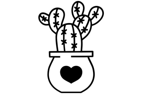 A Line Drawing of a Cactus with a Heart-Shaped Pot