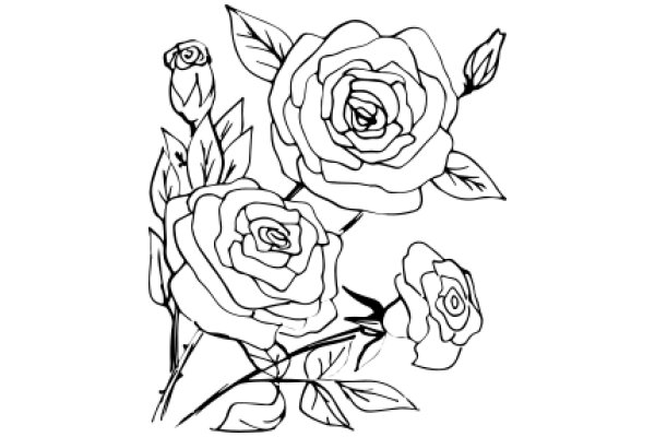 Floral Illustration: A Rose and Its Leaves