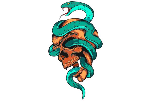 Stylized Illustration of a Snake and Skull