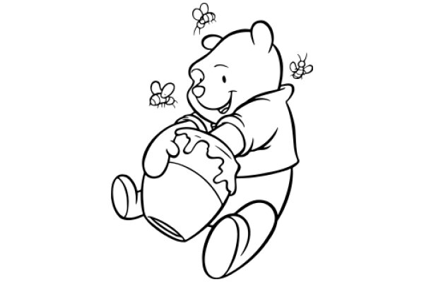 A Playful Encounter: A Cartoon Bear and Bees