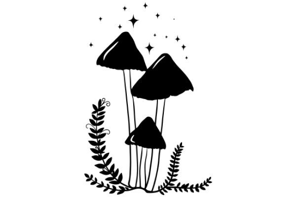 Whimsical Mushroom Illustration with Starry Sky Background