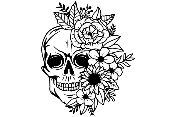 Stylized Skull with Floral Crown